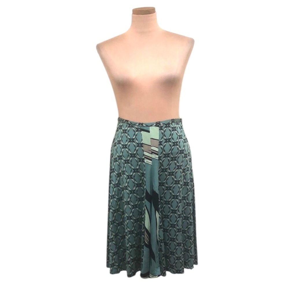 ISSA London Skirt Size US 6 Teal Blue Green Printed Silk A-Line